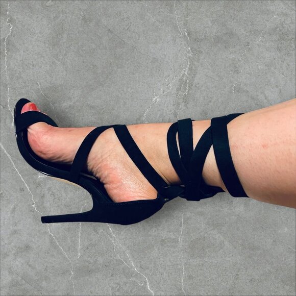 Truffle Collection Black Suede Lace Up Stilettos - Picture 2 of 6
